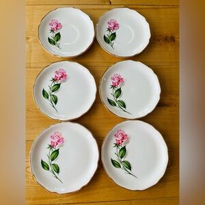 Floral Rose Pattern Dessert Plates - Set of 6